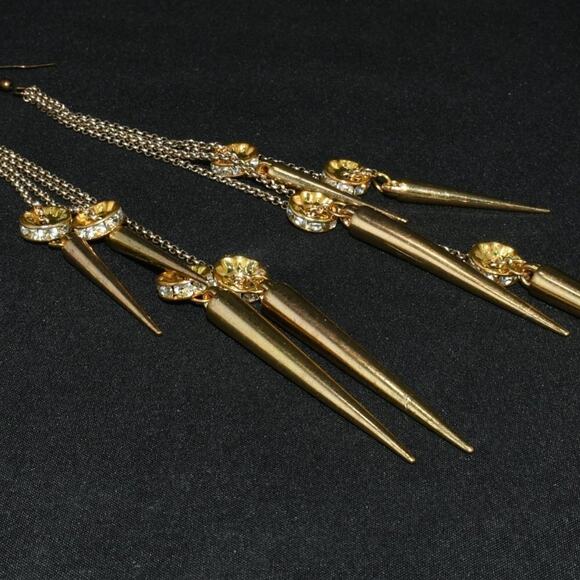 Vintage Very Long Chain Rhinestone Tassel Earrings, 7 Inches Length - Picture 5 of 8